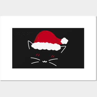 Cat Santa Hat Christmas Posters and Art